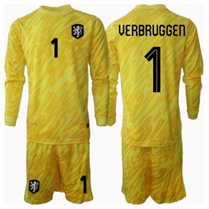 Holandsko Bart Verbruggen #1 Brankářské Dětské Venkovní dres komplet ME 2024 Dlouhý Rukáv (+ trenýrky)